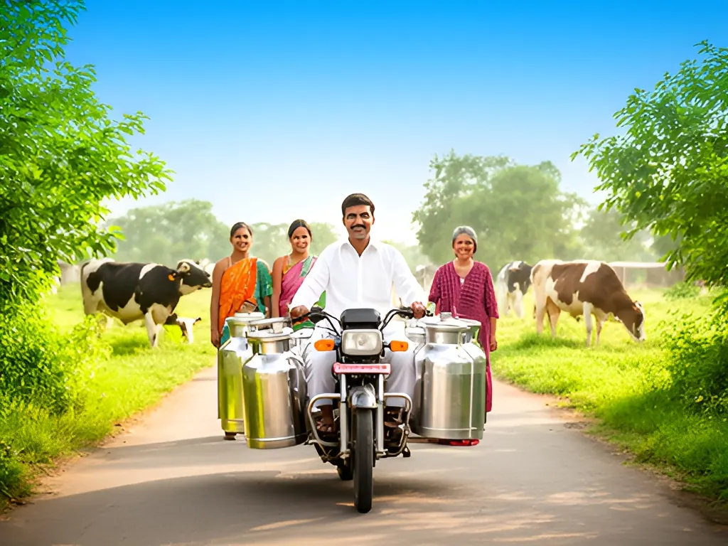 Doorstep milk rounds: dairy farm in India