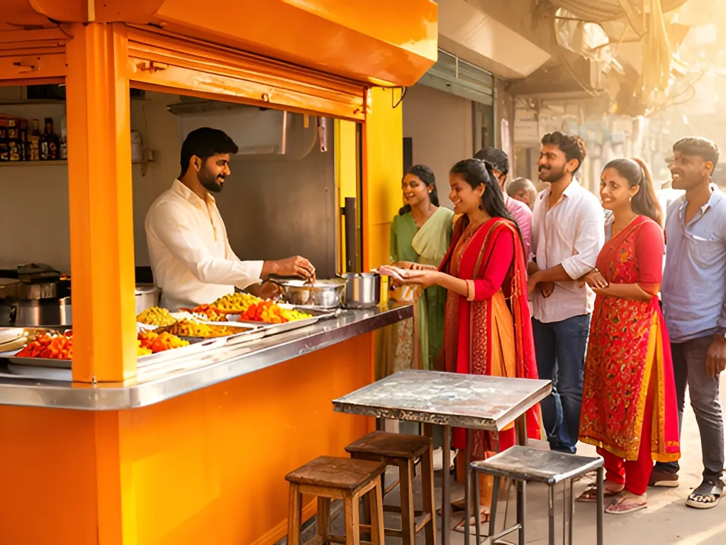 Counter with seating: street food stall in India