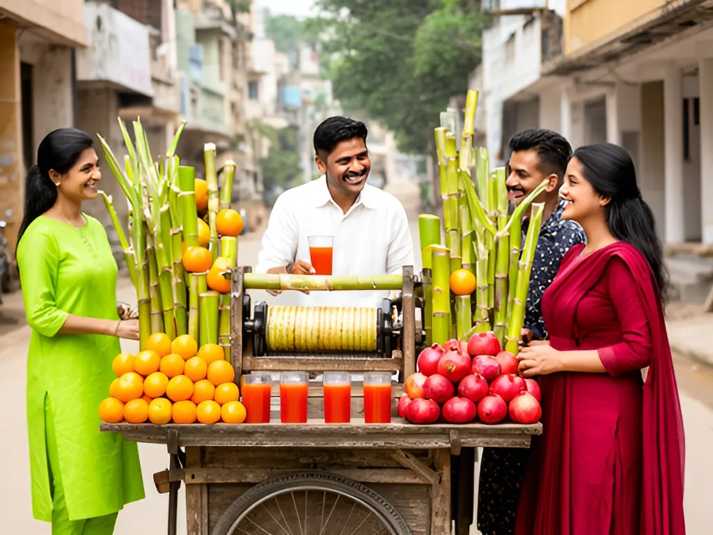 Push cart with crusher: sugarcane juice business in India