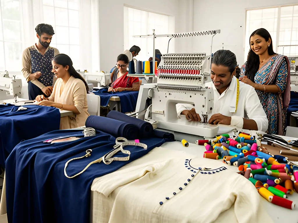 Designer studio with embroidery unit: tailoring shop or boutique in India