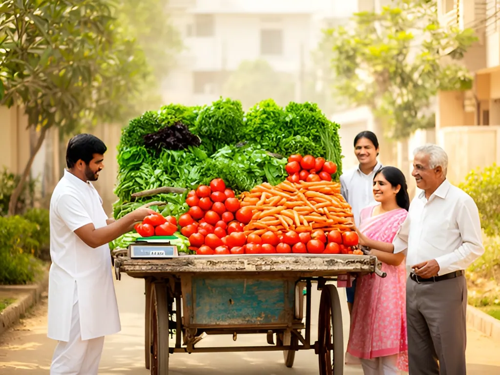 Sabzi thela (push-cart): vegetable shop in India